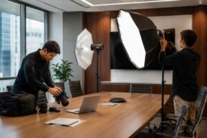 Photographer preparing for Corporate Headshots